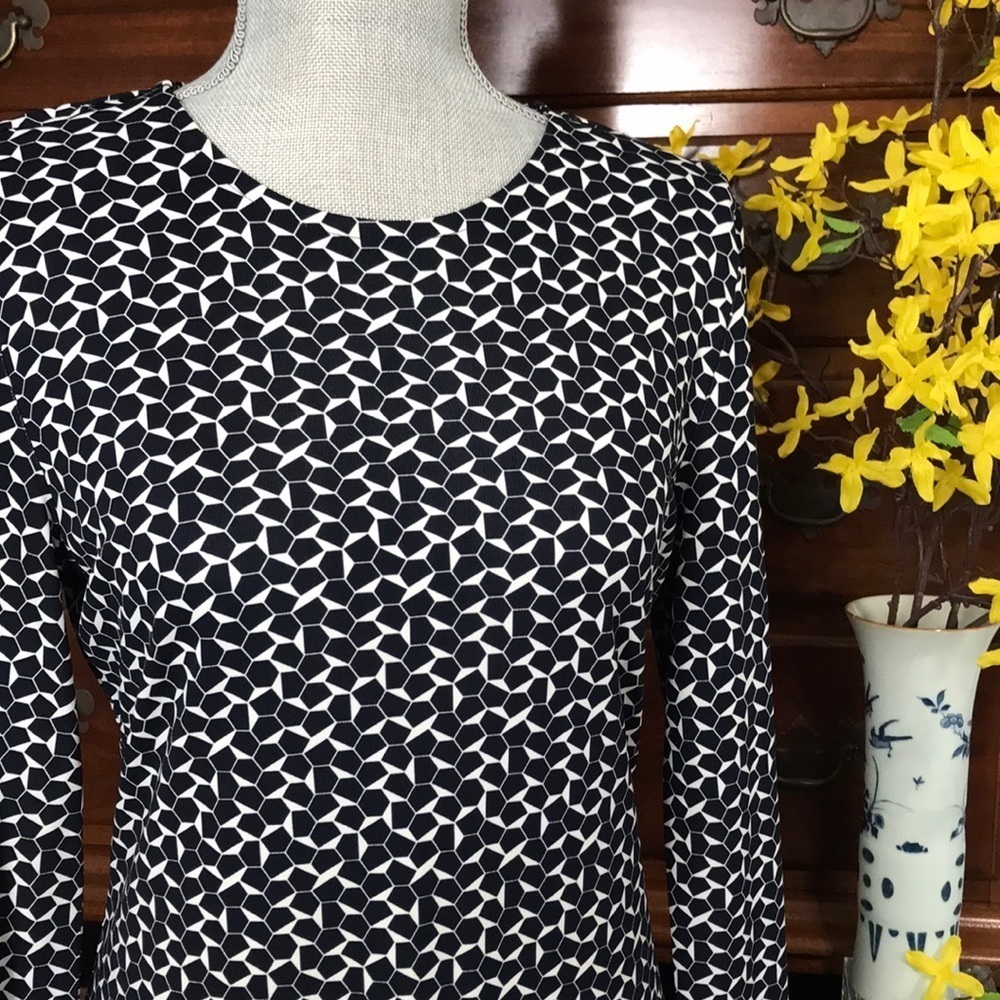Tory Burch Geometric Long Sleeve Navy Sheath Dress Size Medium